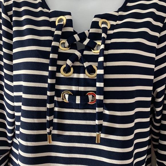 Charter Club | Striped bell sleeve Top - Picture 2 of 16